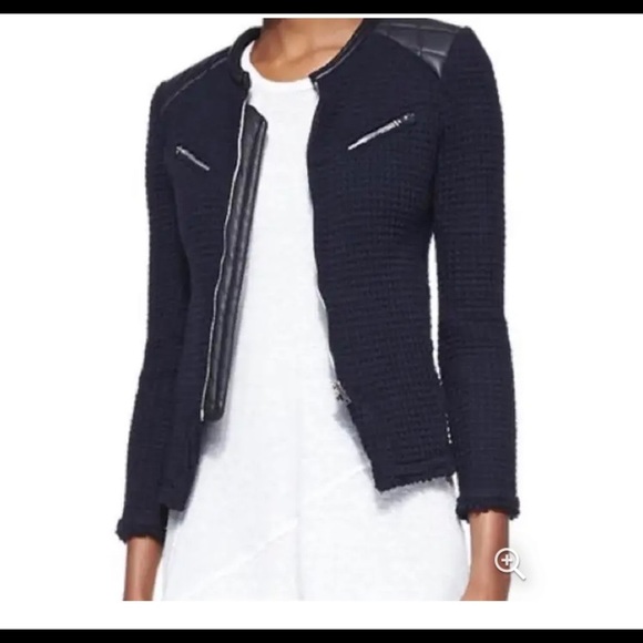 IRO Jackets & Blazers - IRO Midnight Blue/Black Ceylona Coat Leather Knit Long Sleeve jacket.